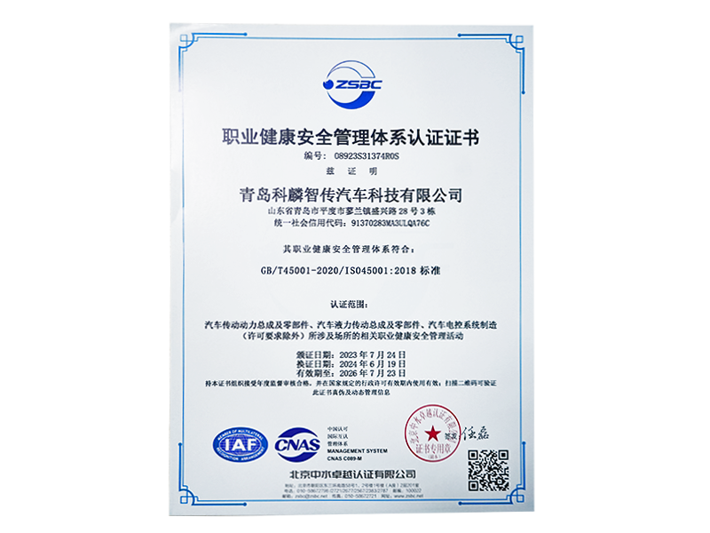 職業(yè)健康安全管理體系認證證書